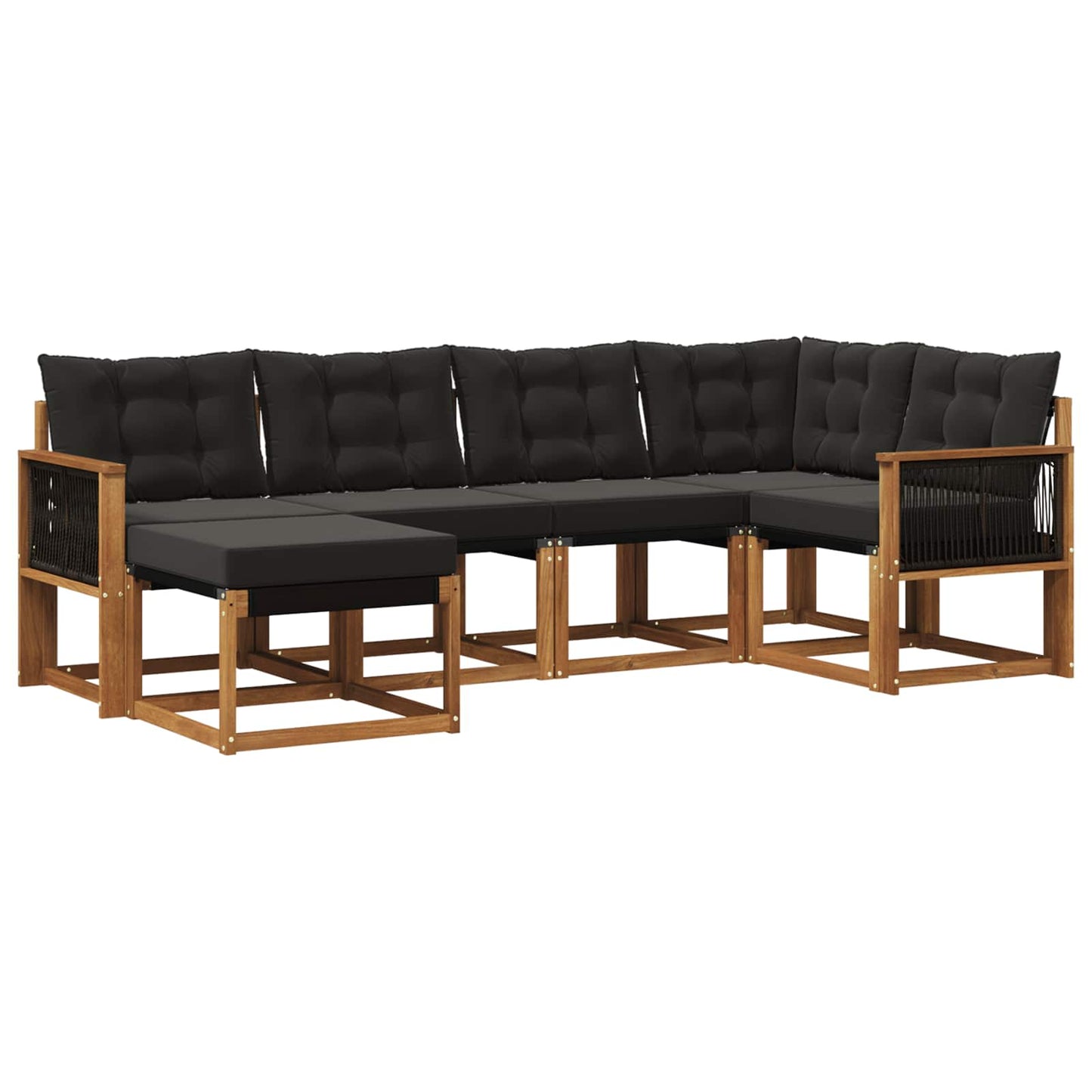 Set di divani da esterno con cuscino 6 pcs Naturale e Nero