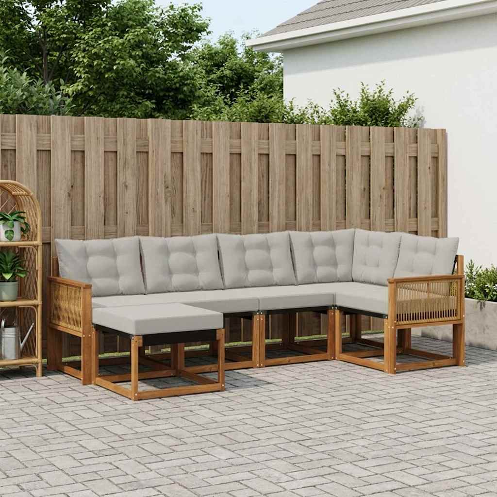 Set di divani da esterno 6 pcs Naturale e Grigio Chiaro
