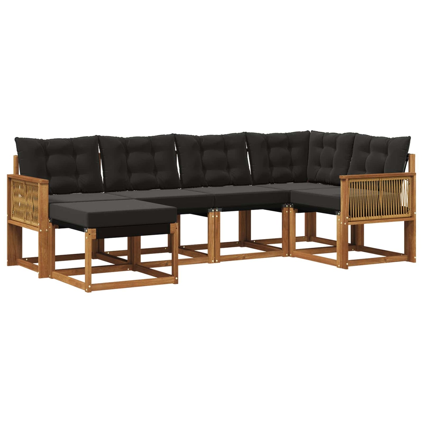 Set di divani da esterno con cuscino 6 pcs Naturale e Nero