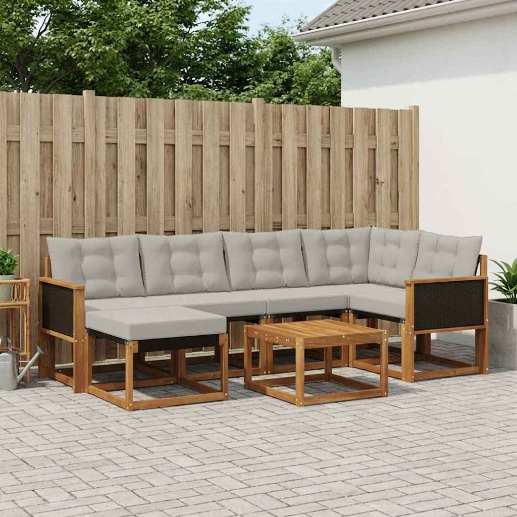 Set di divani da esterno 7 pcs Naturale e Grigio Chiaro