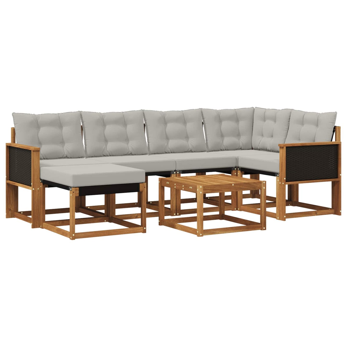Set di divani da esterno 7 pz Naturale e Grigio Chiaro