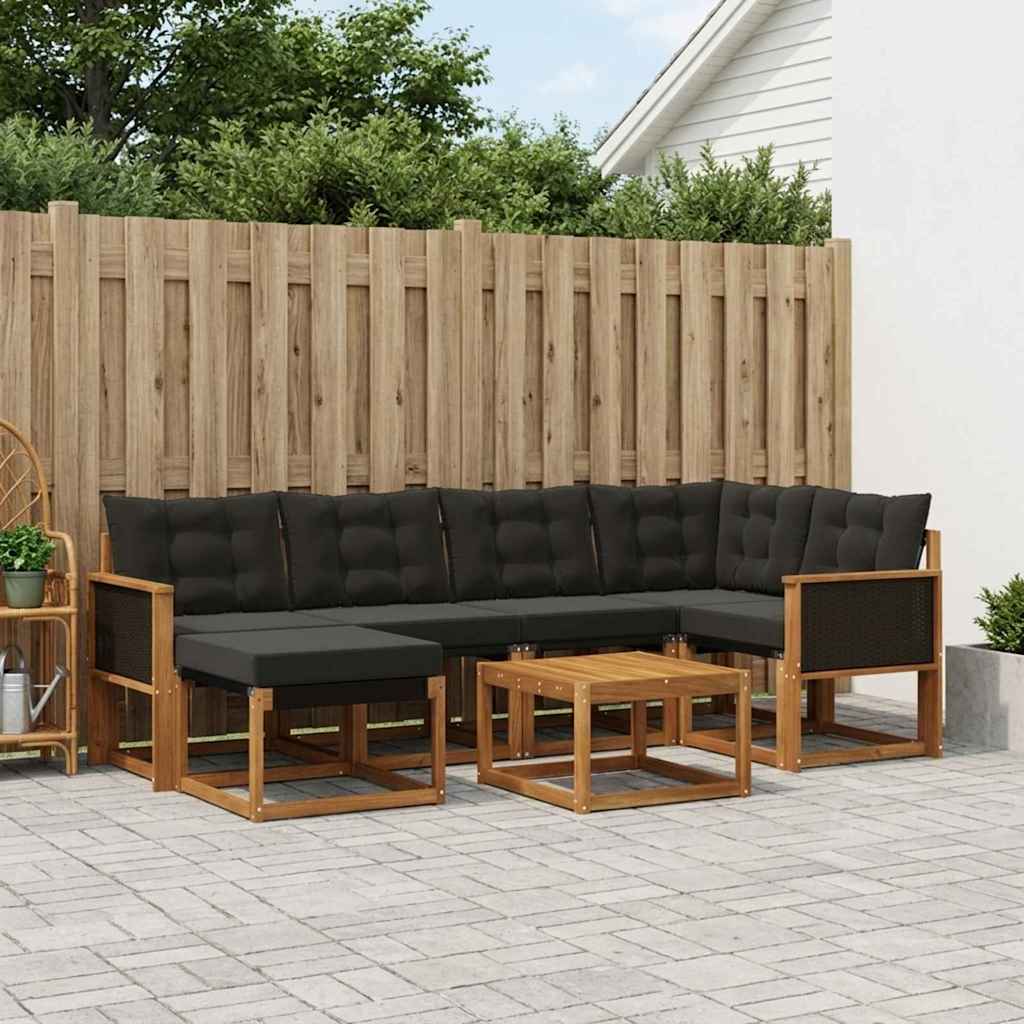 Set di divani da esterno con cuscino 7 pcs Naturale e Nero