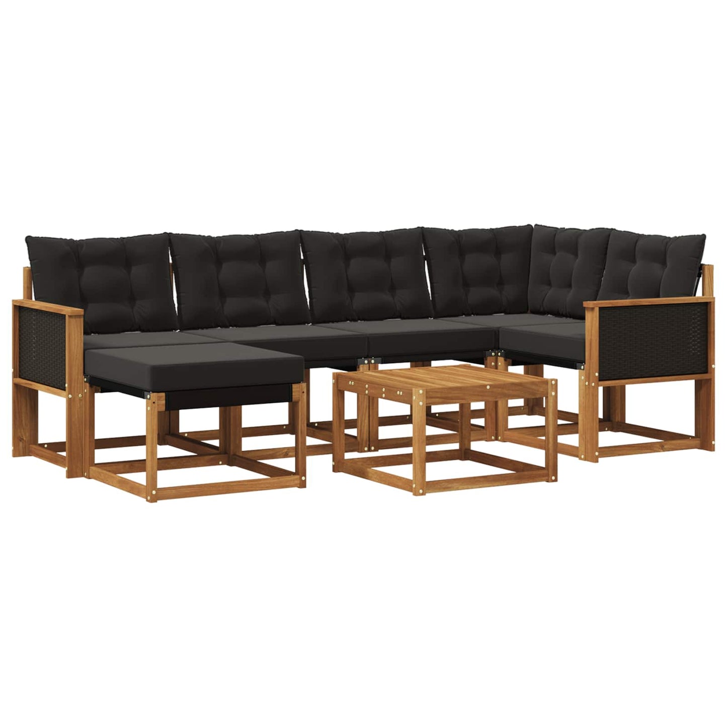 Set di divani da esterno 7 pz Naturale e Nero