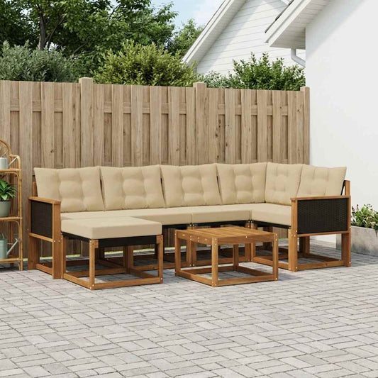 Set di divani da esterno con cuscino 7 pcs Naturale e Beige