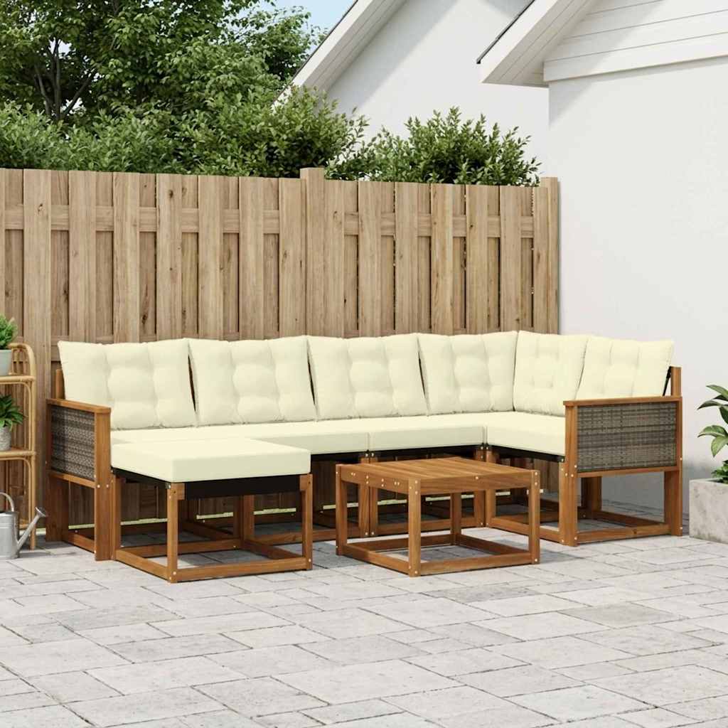 Set di divani da esterno con cuscino 7 pcs Naturale e Crema