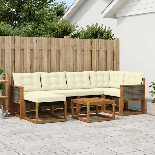 Set di divani da esterno con cuscino 7 pcs Naturale e Crema