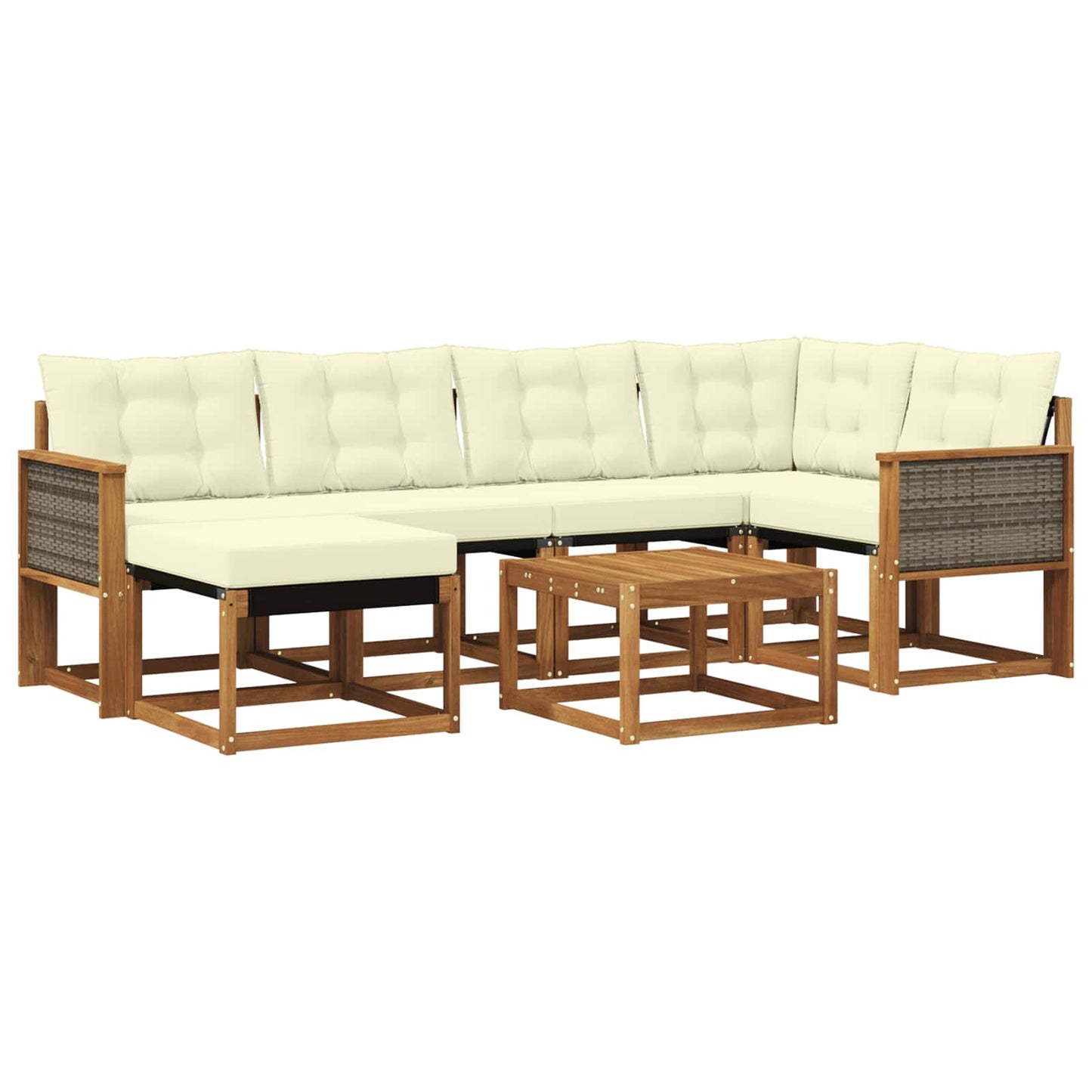 Set di divani da esterno 7 pz Naturale e Crema