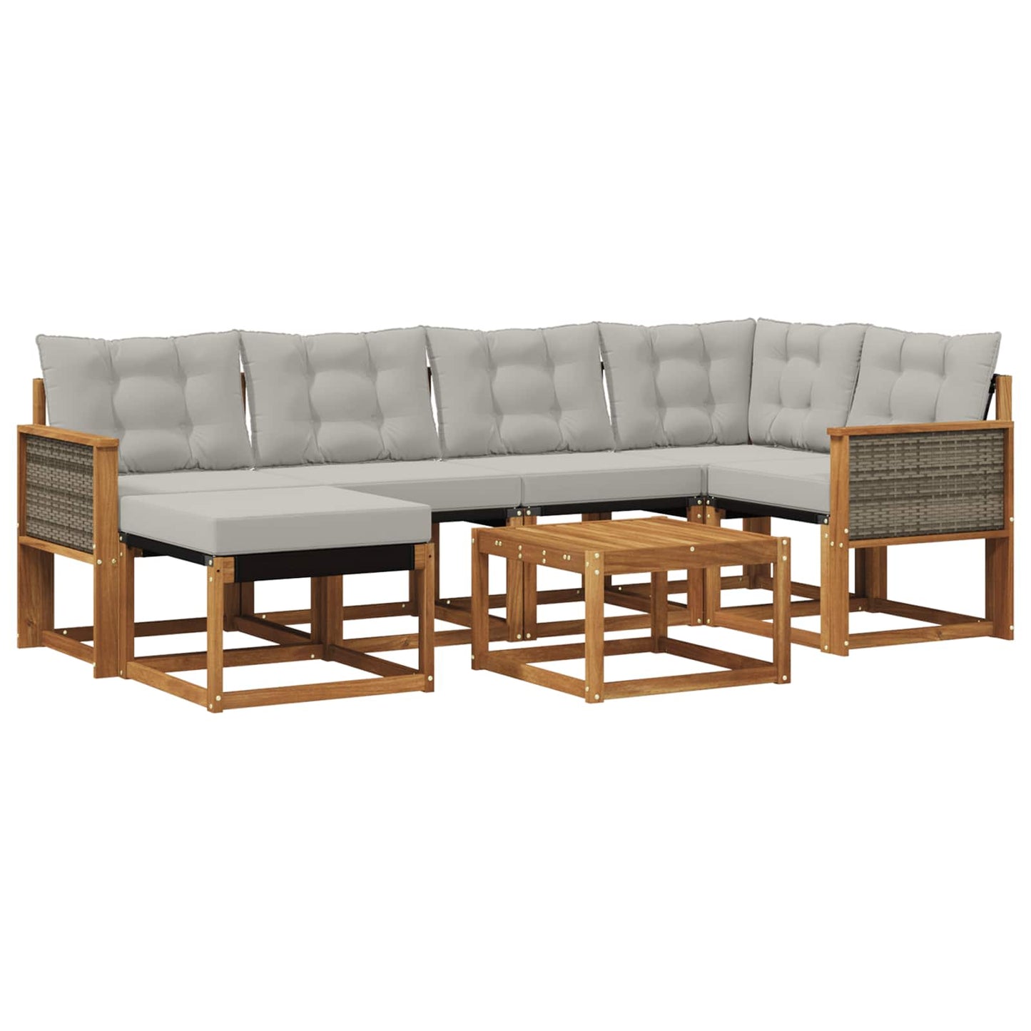 Set di divani da esterno 7 pz Naturale e Grigio Chiaro
