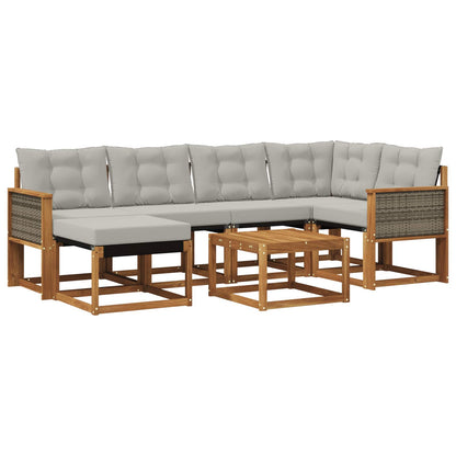 Set di divani da esterno 7 pcs Naturale e Grigio Chiaro