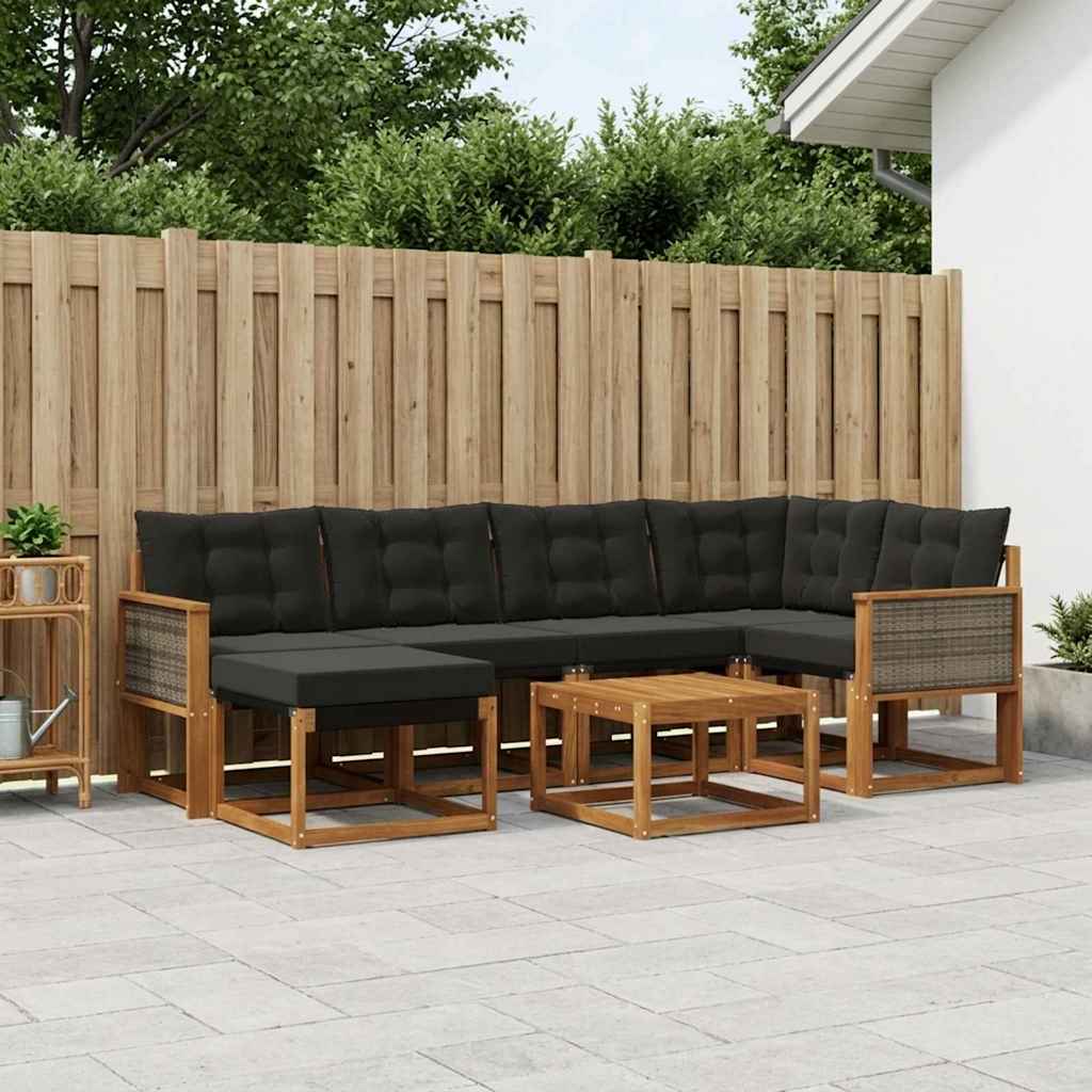 Set di divani da esterno con cuscino 7 pcs Naturale e Nero