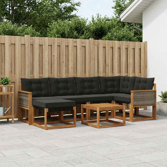 Set di divani da esterno con cuscino 7 pcs Naturale e Nero