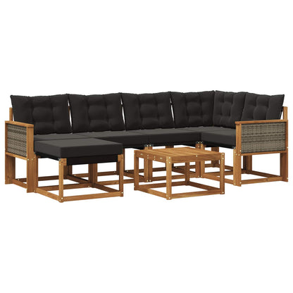 Set di divani da esterno con cuscino 7 pcs Naturale e Nero
