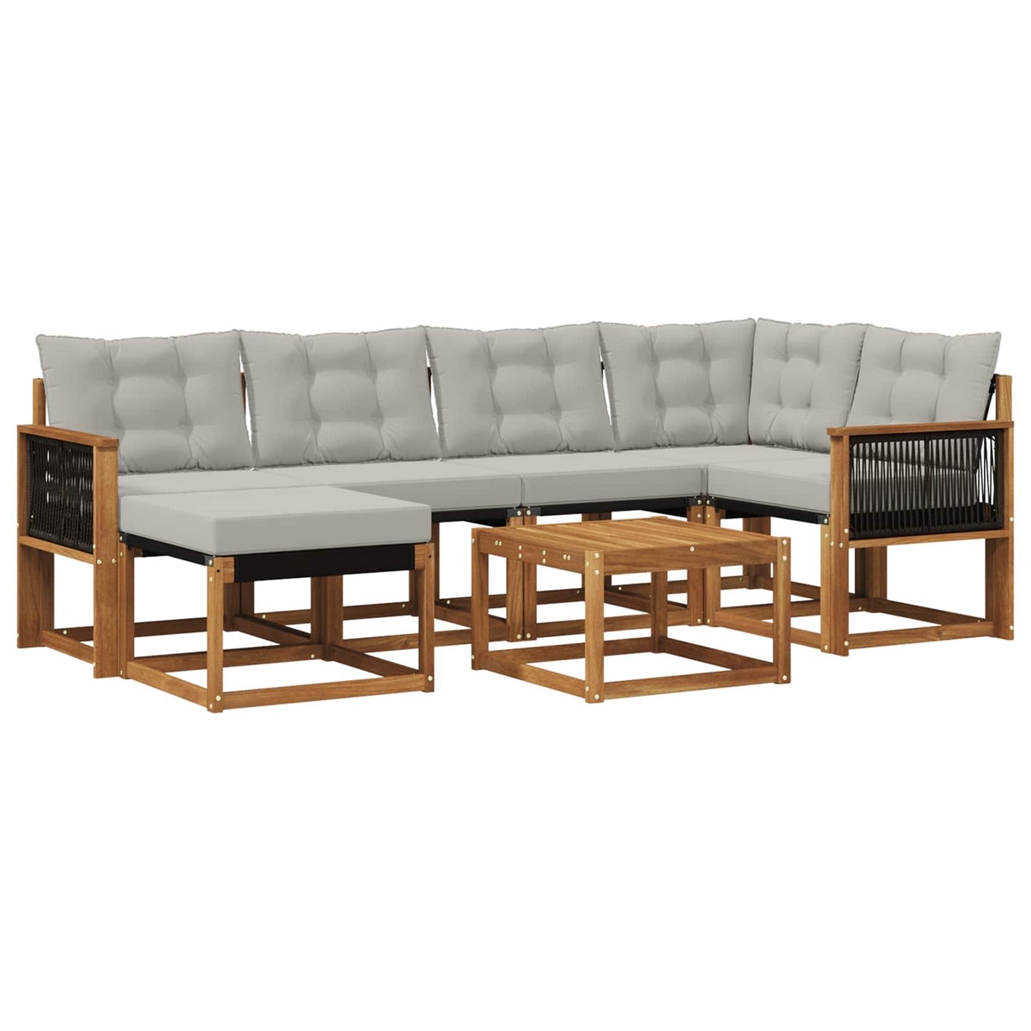 Set di divani da esterno 7 pz Naturale e Grigio Chiaro