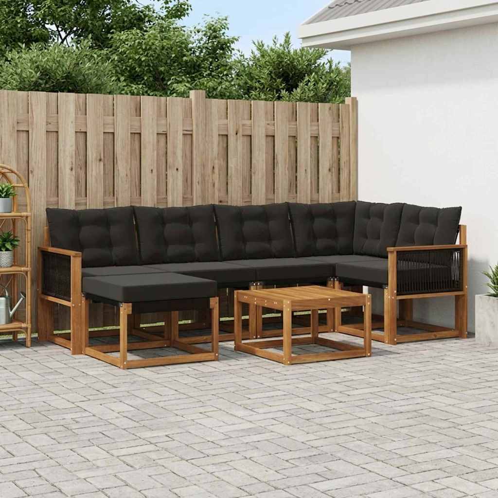 Set di divani da esterno con cuscino 7 pcs Naturale e Nero