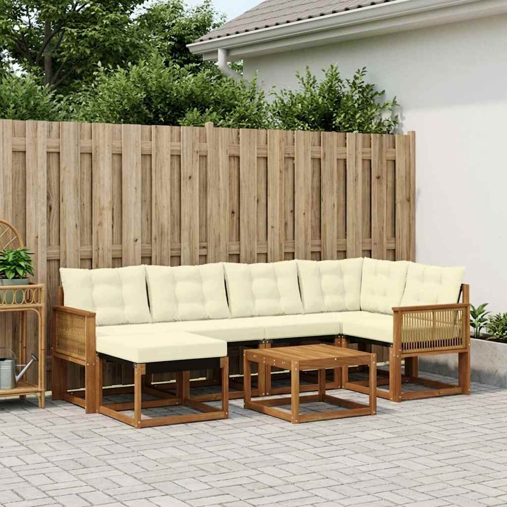 Set di divani da esterno con cuscino 7 pcs Naturale e Crema