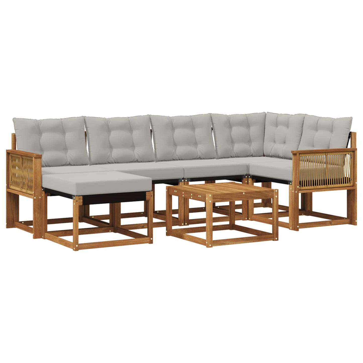 Set di divani da esterno 7 pz Naturale e Grigio Chiaro