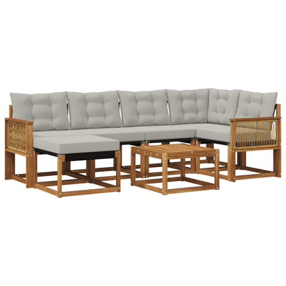 Set di divani da esterno 7 pz Naturale e Grigio Chiaro