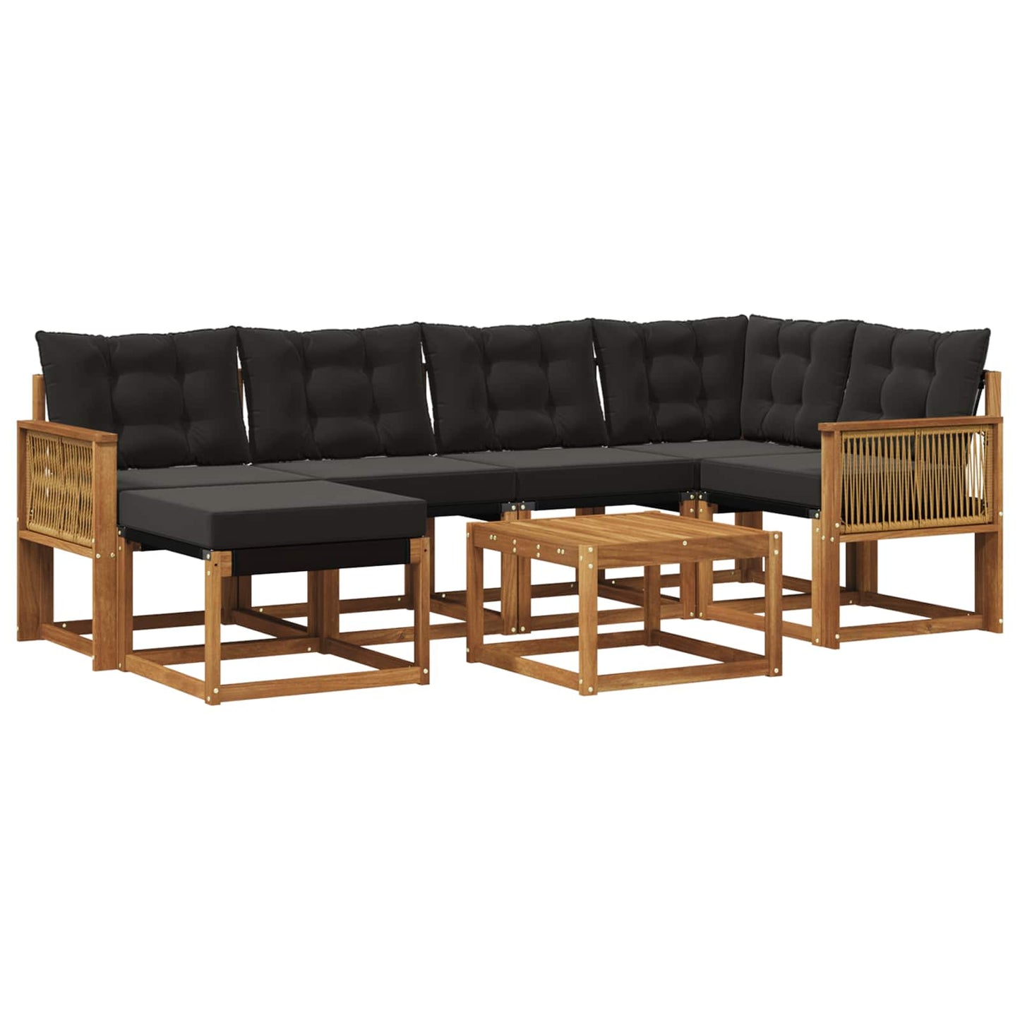 Set di divani da esterno 7 pz Naturale e Nero