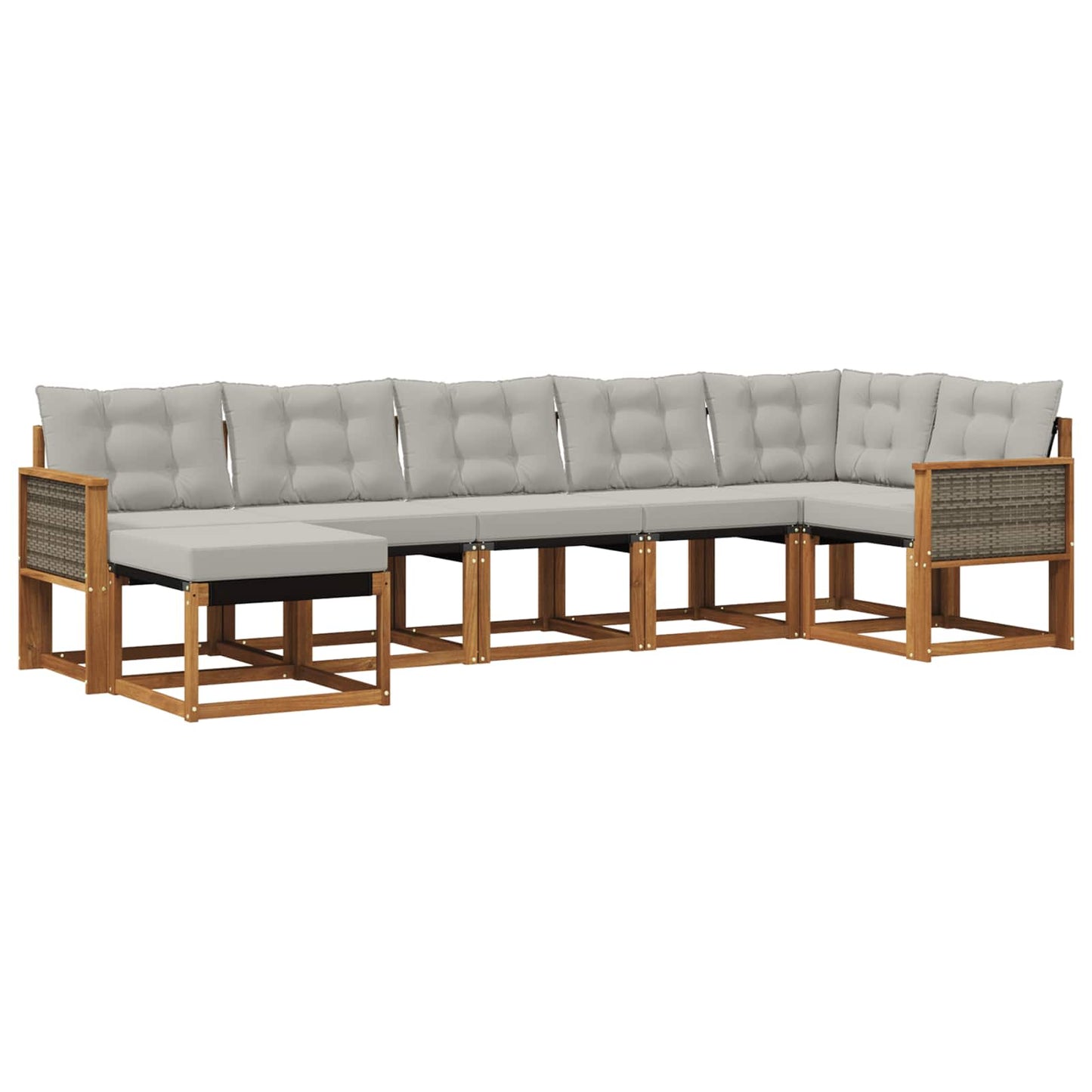 Set di divani da esterno 7 pz Naturale e Grigio Chiaro