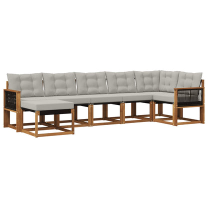 Set di divani da esterno 7 pz Naturale e Grigio Chiaro