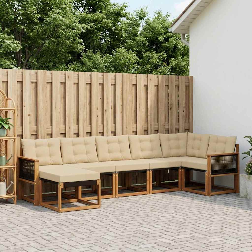 Set di divani da esterno con cuscino 7 pcs Naturale e Beige