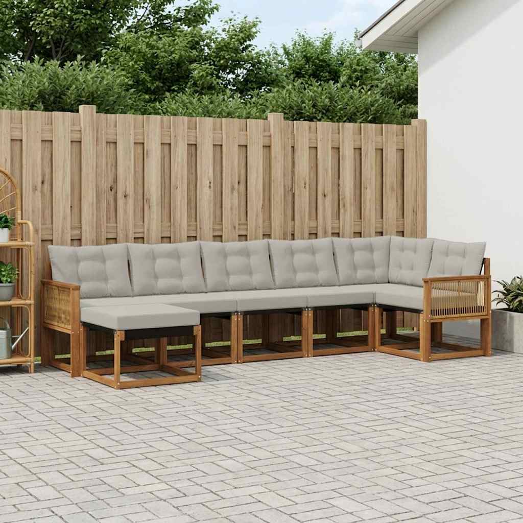 Set di divani da esterno 7 pcs Naturale e Grigio Chiaro | homemem39