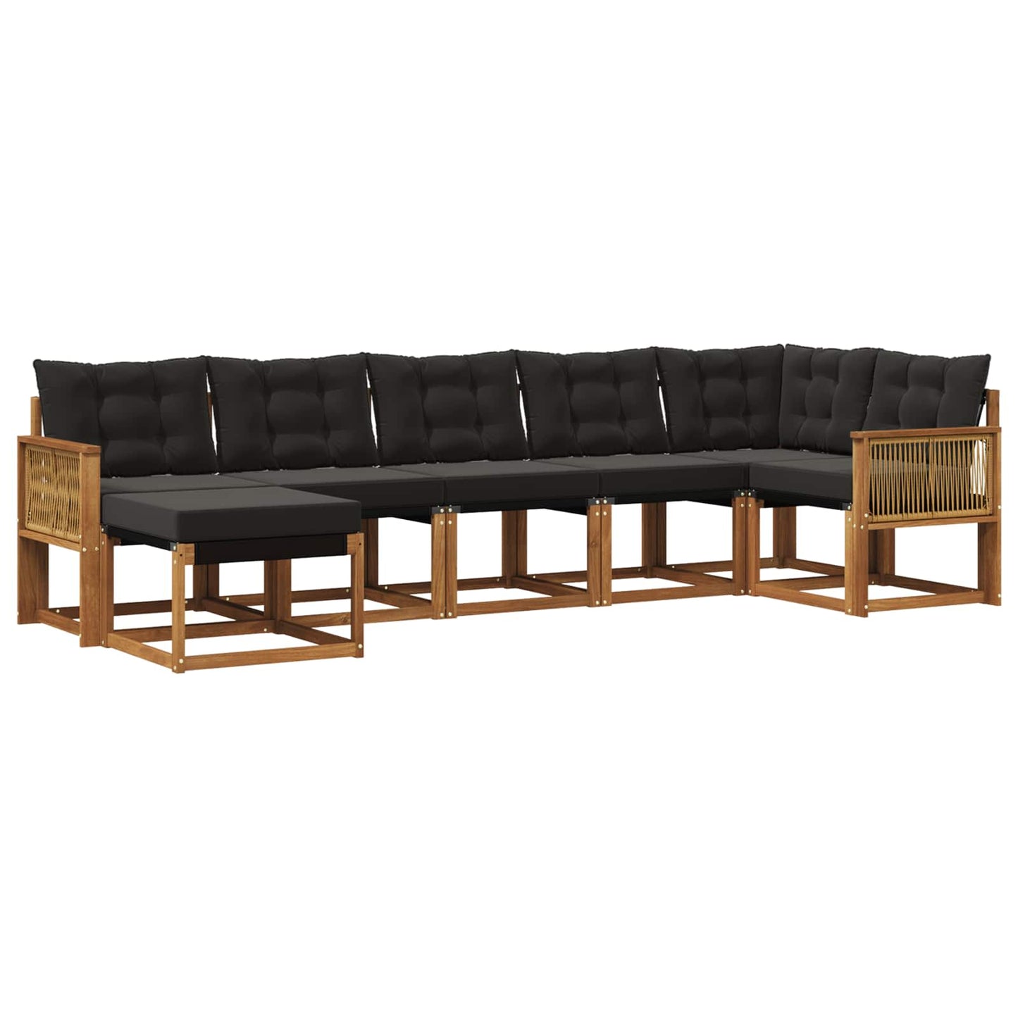 Set di divani da esterno con cuscino 7 pcs Naturale e Nero