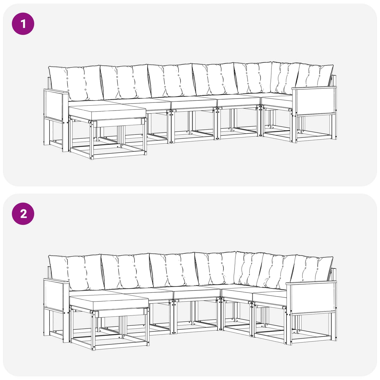 Set di divani da esterno con cuscino 7 pcs Naturale e Nero | homemem39