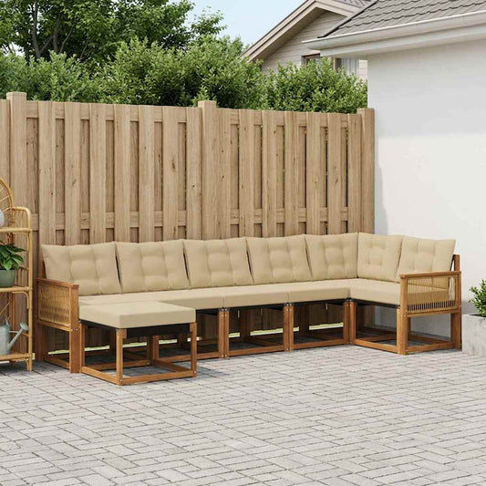 Set di divani da esterno con cuscino 7 pcs Naturale e Beige | homemem39