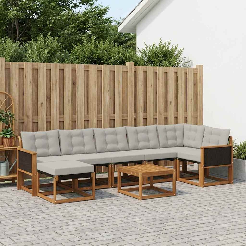 Set di divani da esterno 8 pcs Naturale e Grigio Chiaro | homemem39