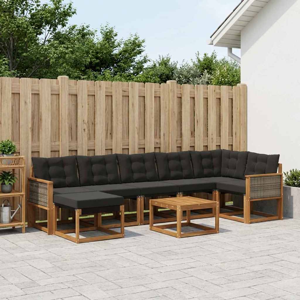 Set di divani da esterno con cuscino 8 pcs Naturale e Nero