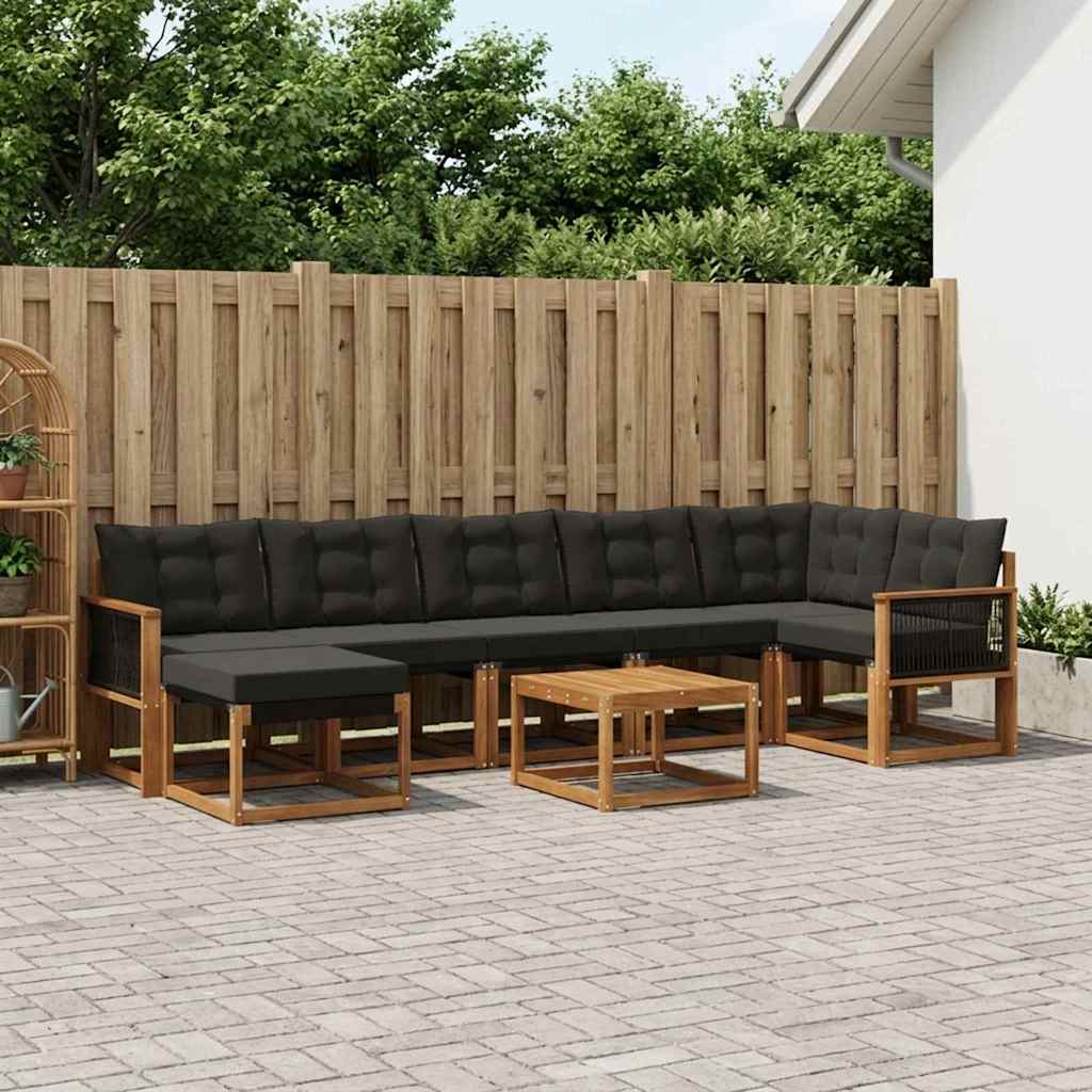 Set di divani da esterno con cuscino 8 pcs Naturale e Nero