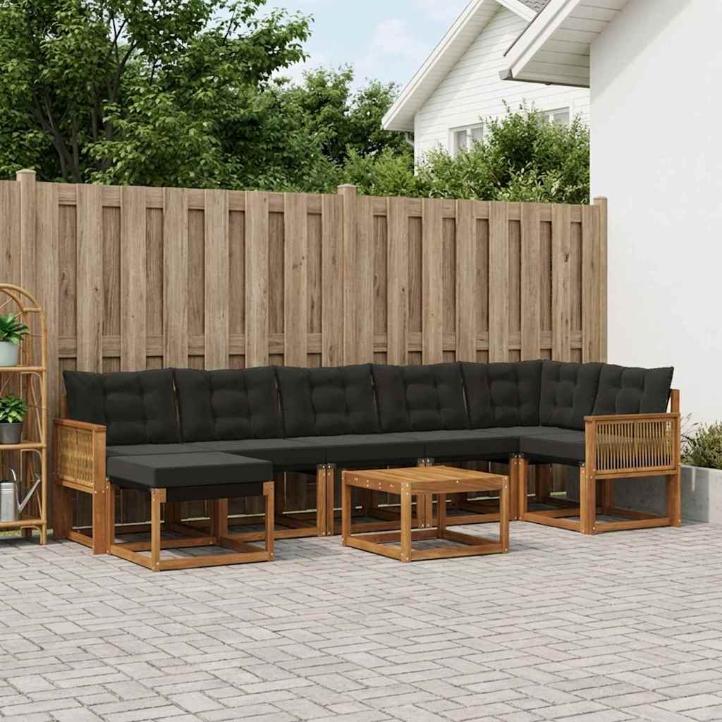 Set di divani da esterno con cuscino 8 pcs Naturale e Nero