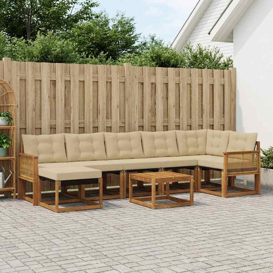 Set di divani da esterno con cuscino 8 pcs Naturale e Beige
