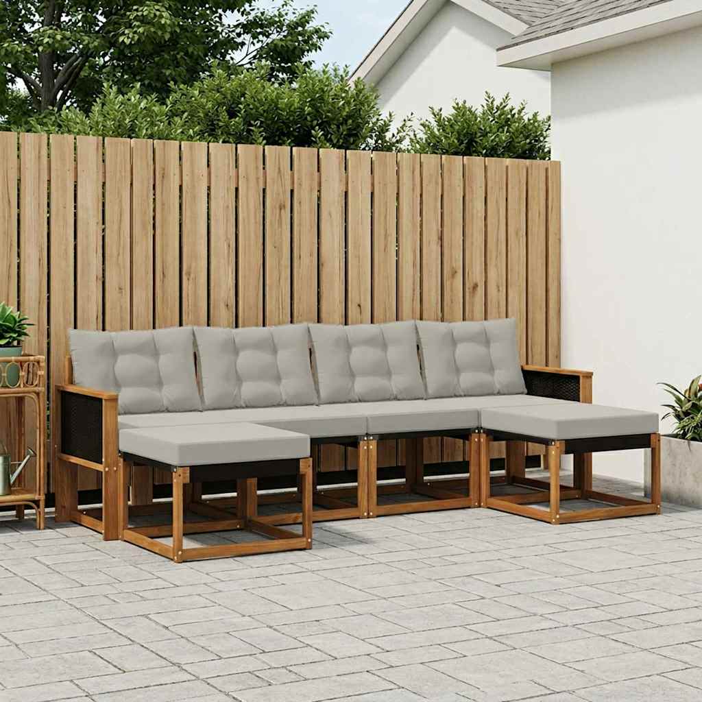 Set di divani da esterno 6 pcs Naturale e Grigio Chiaro | homemem39