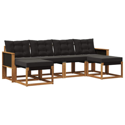 Set di divani da esterno con cuscino 6 pcs Naturale e Nero