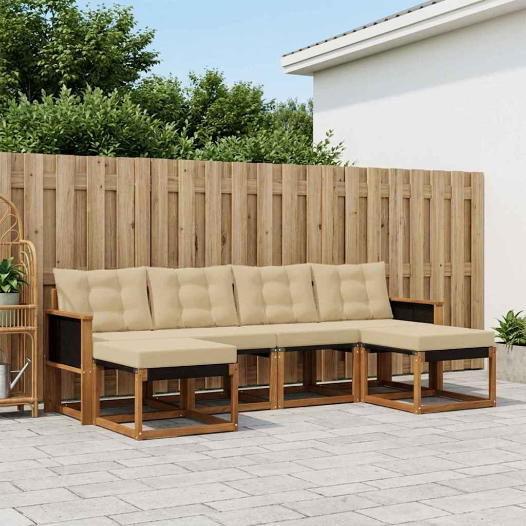 Set di divani da esterno con cuscino 6 pcs Naturale e Beige