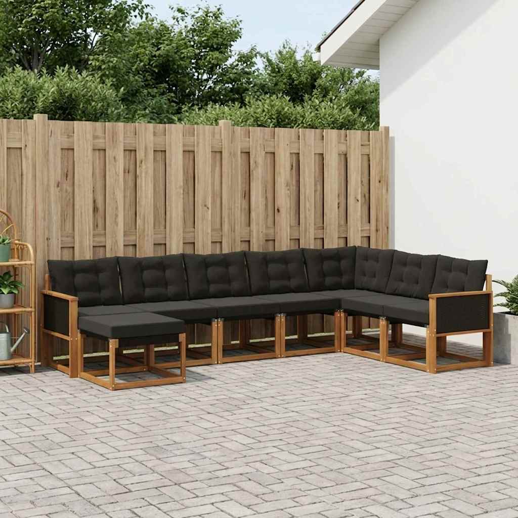 Set di divani da esterno con cuscino 8 pcs Naturale e Nero | homemem39
