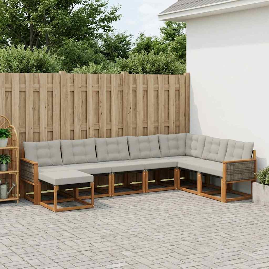 Set di divani da esterno 8 pcs Naturale e Grigio chiaro | homemem39