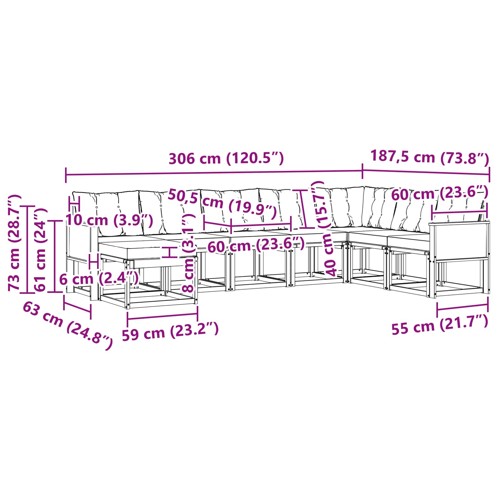 Set di divani da esterno con cuscino 8 pcs Naturale e Beige | homemem39