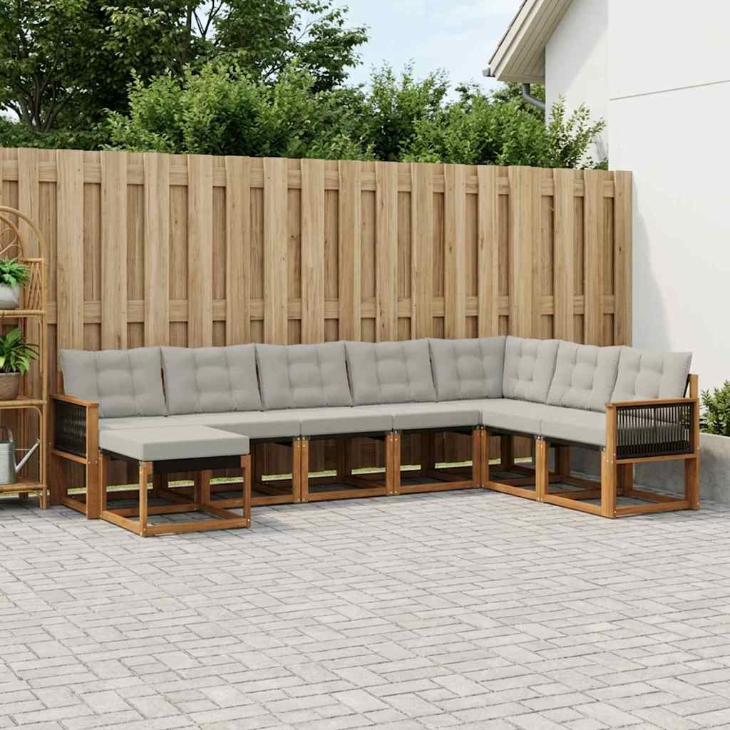 Set di divani da esterno 8 pcs Naturale e Grigio chiaro | homemem39