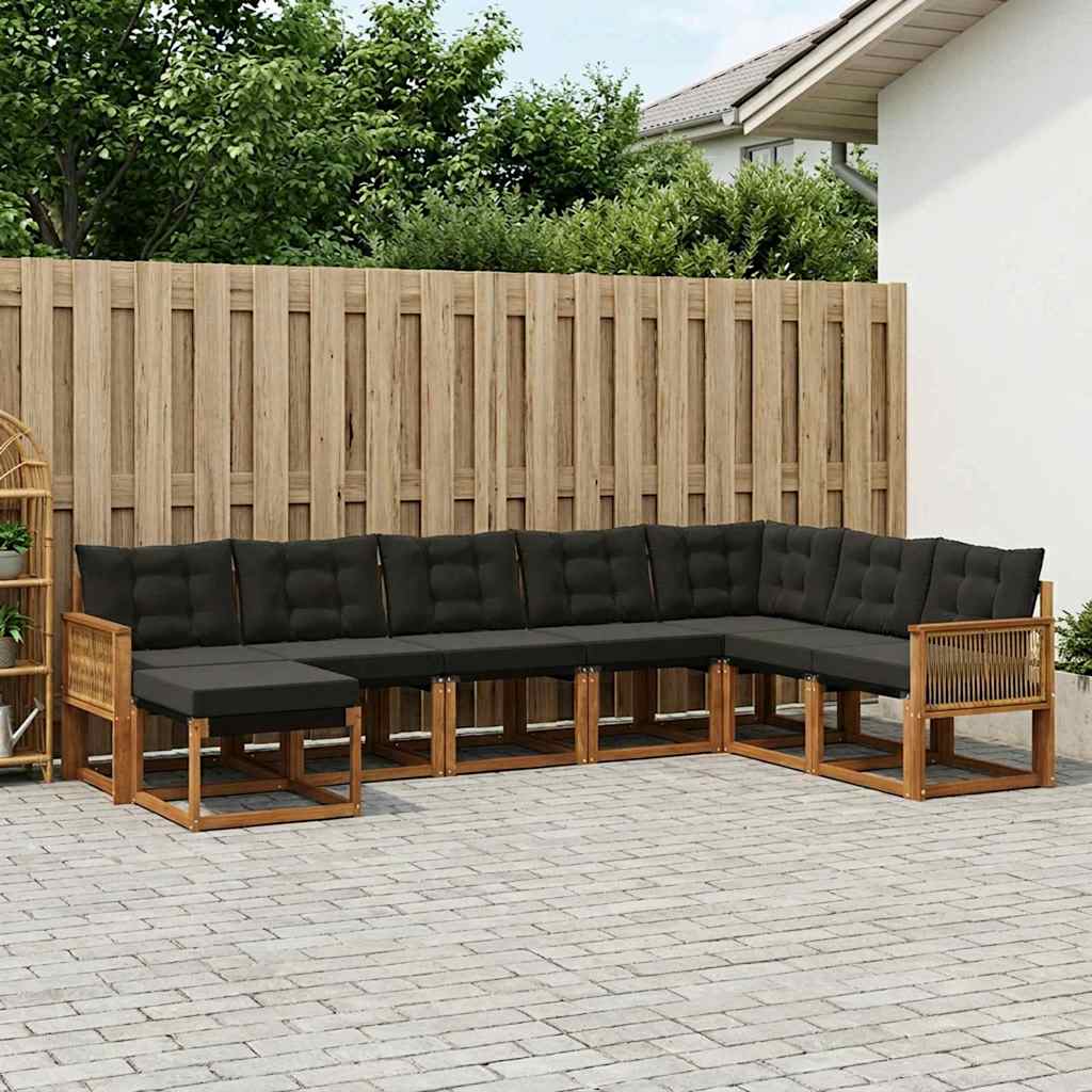 Set di divani da esterno con cuscino 8 pcs Naturale e Nero | homemem39