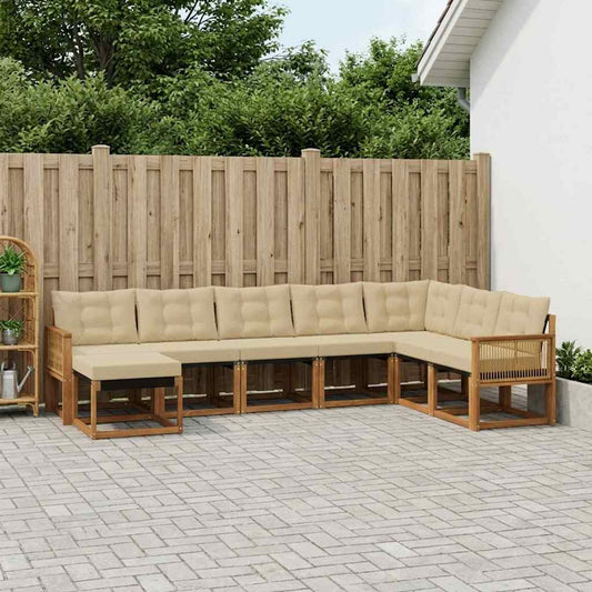 Set di divani da esterno con cuscino 8 pcs Naturale e Beige | homemem39