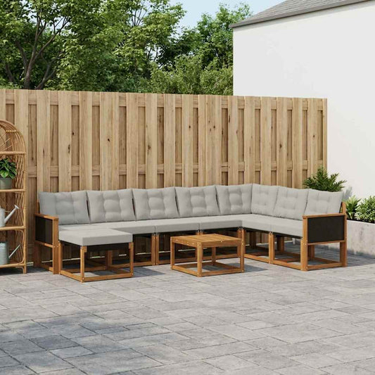 Set di divani da esterno 9 pcs Naturale e Grigio chiaro | homemem39