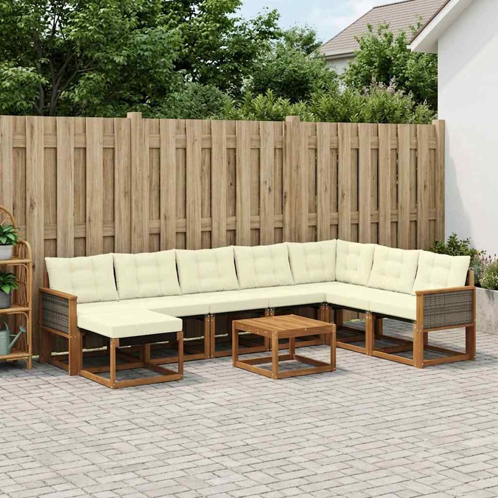 Set di divani da esterno con cuscino 9 pcs Naturale e Crema | homemem39