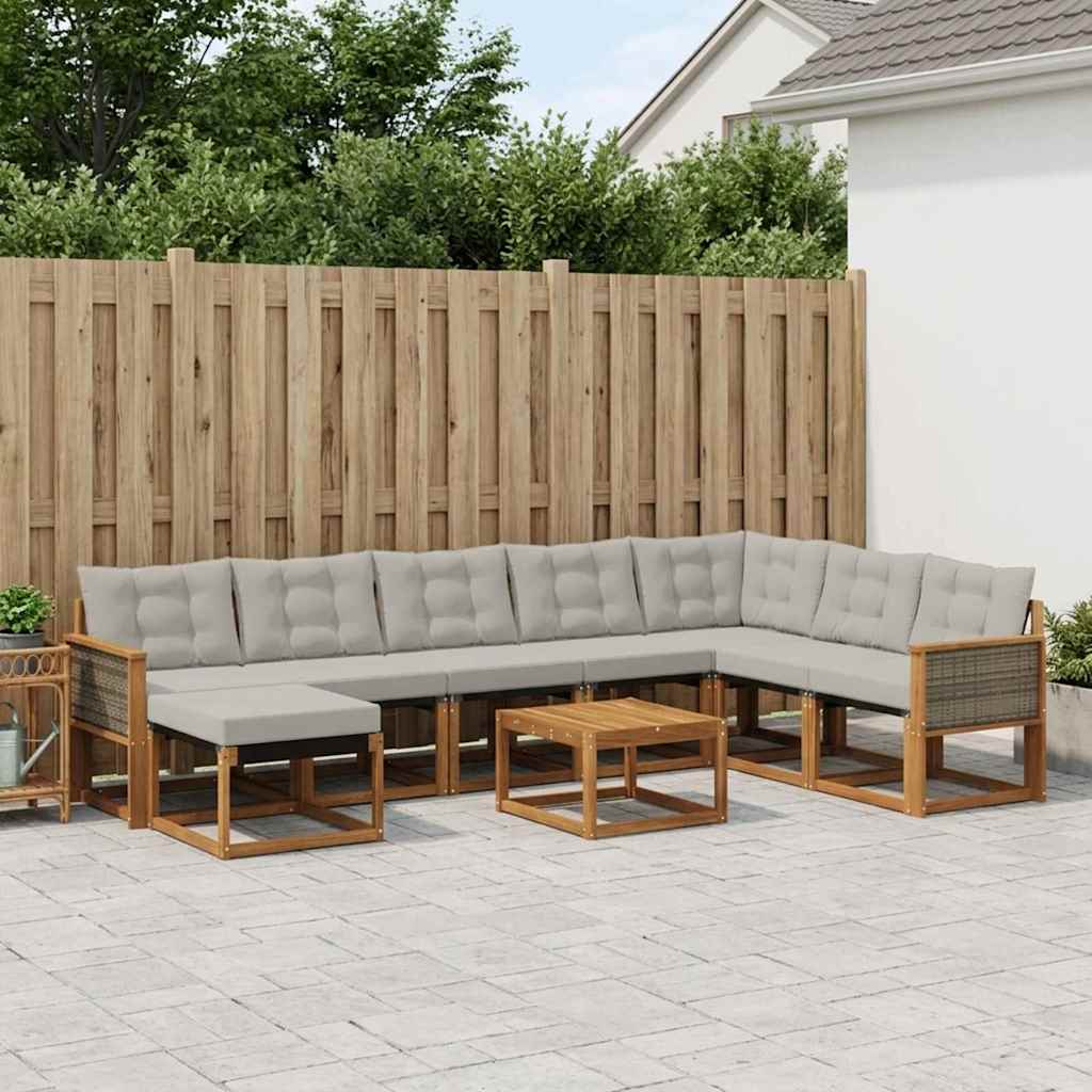 Set di divani da esterno 9 pcs Naturale e Grigio chiaro | homemem39