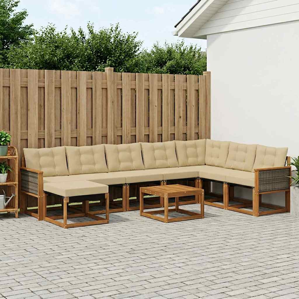 Set di divani da esterno con cuscino 9 pcs Naturale e Beige | homemem39