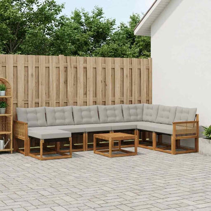 Set di divani da esterno 9 pcs Naturale e Grigio Chiaro