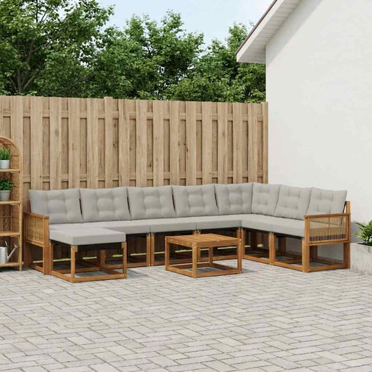 Set di divani da esterno 9 pcs Naturale e Grigio Chiaro