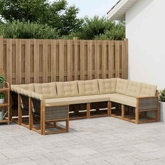 Set di divani da esterno con cuscino 9 pcs Naturale e Beige | homemem39